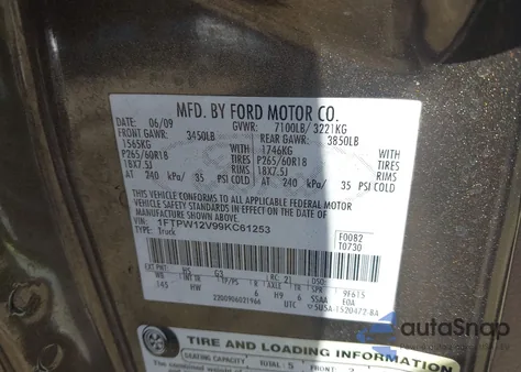 2009 Ford F-150 Lariat from USA, damaged, VIN 1FTPW12V99KC61253